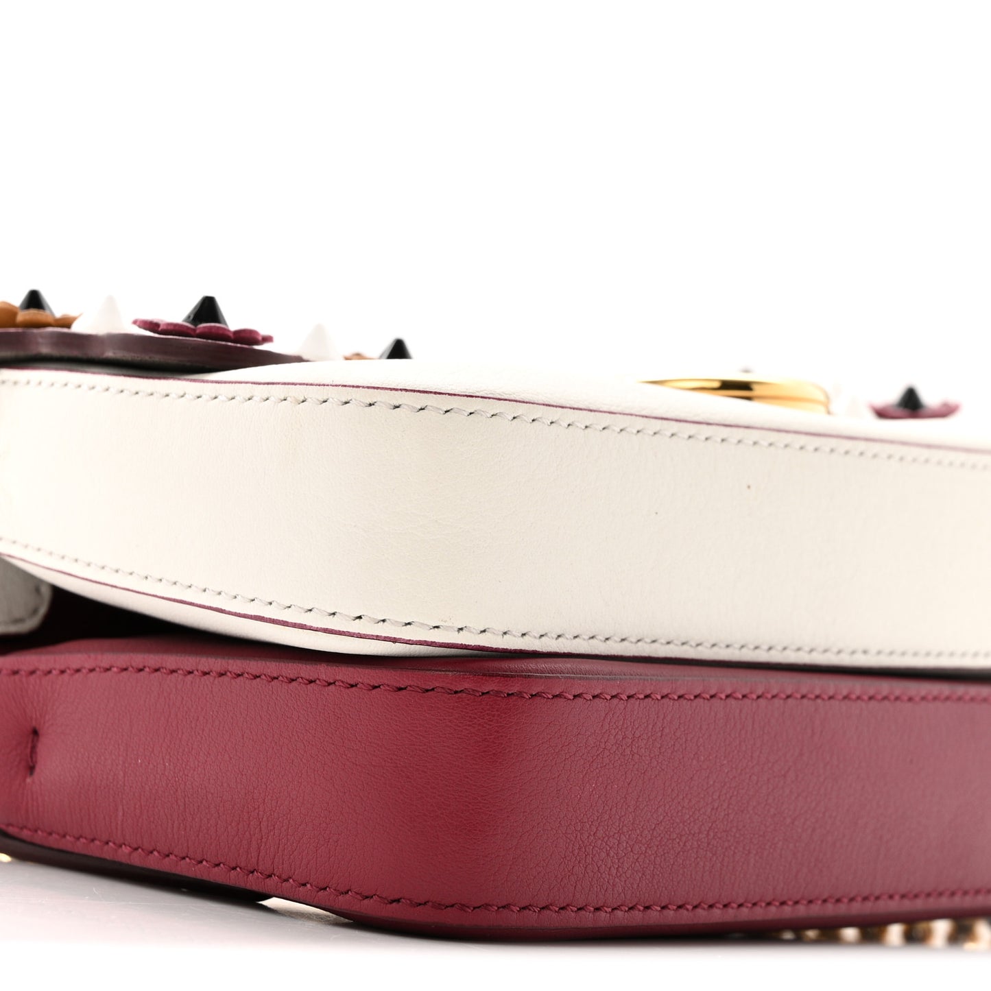 Vitello Dolce Nappa Flowerland Studded F is Fendi FF Micro Double Baguette White Multicolor