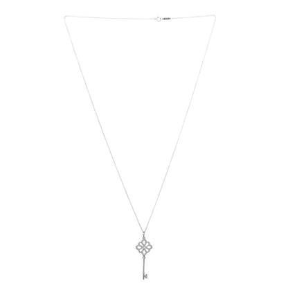 Tiffany 18K White Gold Diamond Knot Key Pendant Necklace 2 of 6