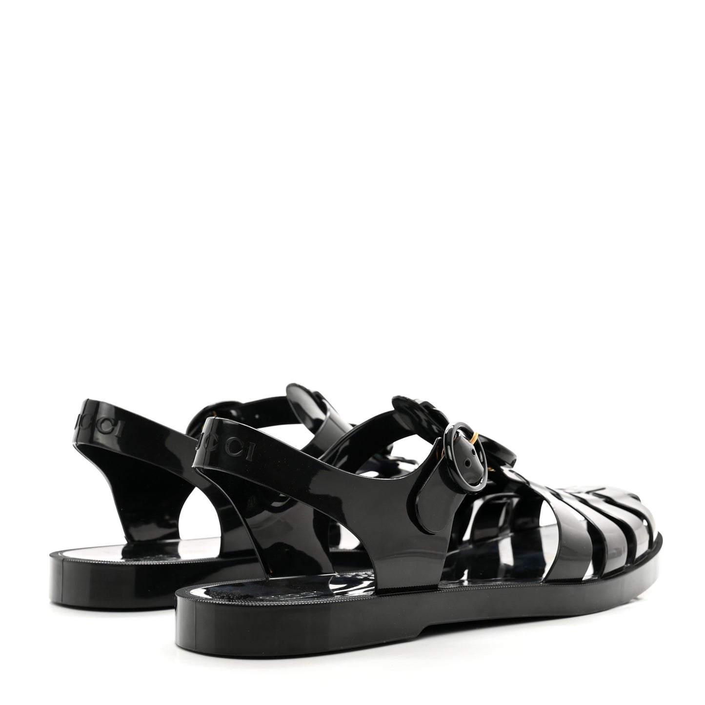 Shiny Rubber Mens Double G Buckle Strap Sandals 9 Black