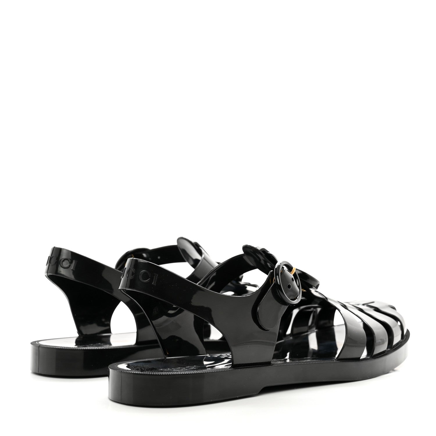 Gucci Shiny Rubber Mens Double G Buckle Strap Sandals 9 Black 4 of 7