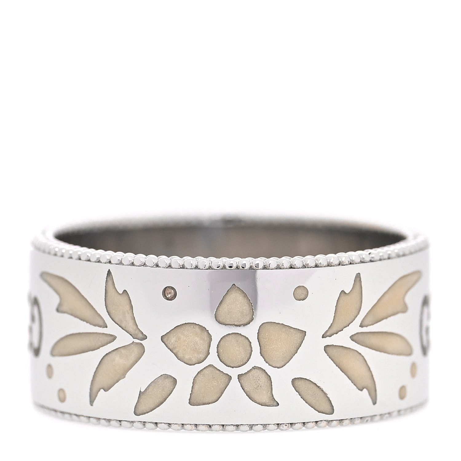 Gucci 18K White Gold Enamel 9mm Icon Blooms Ring 57 8 1 of 6
