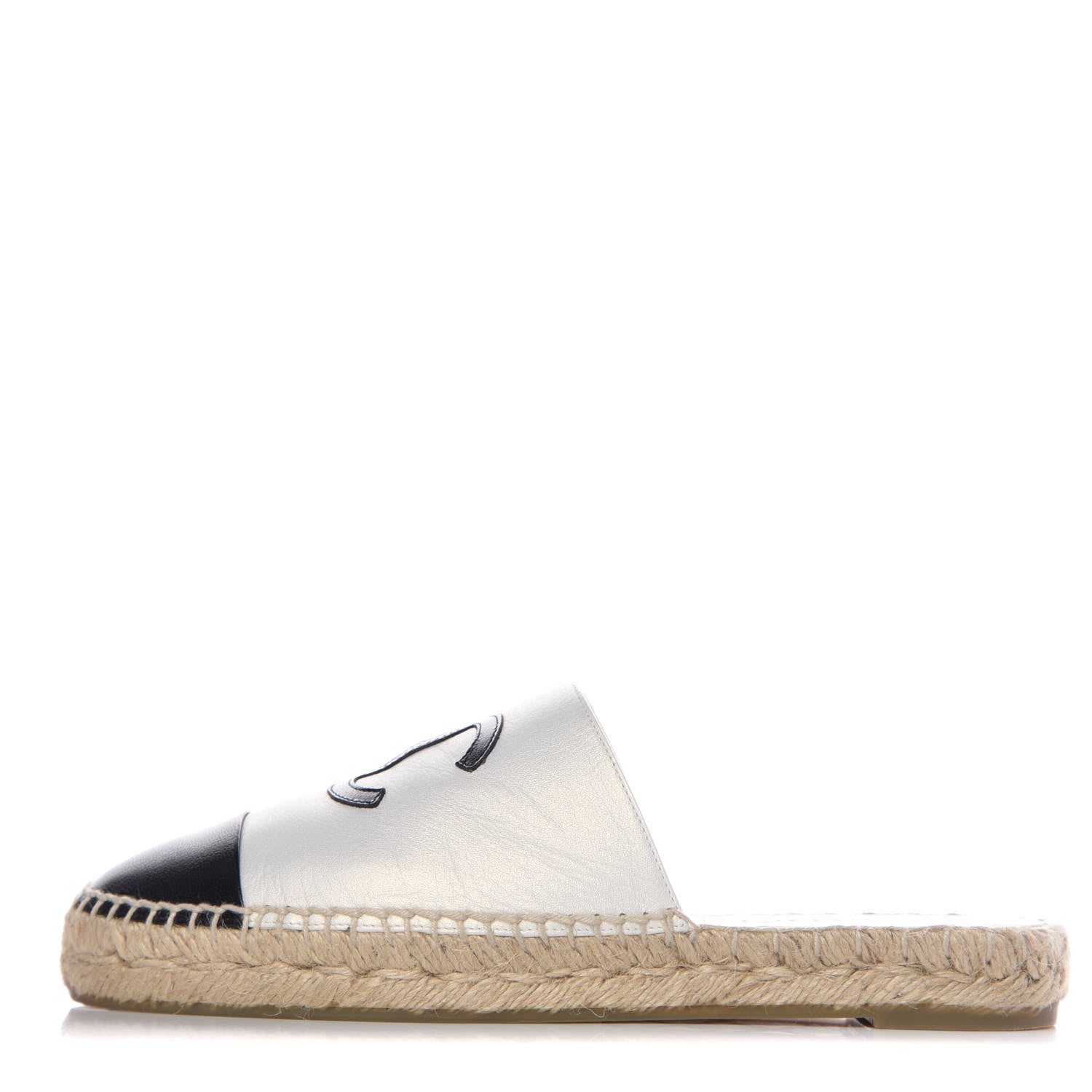 Chanel Iridescent Goatskin CC Espadrille Mules 39 Ivory Black 1 of 10