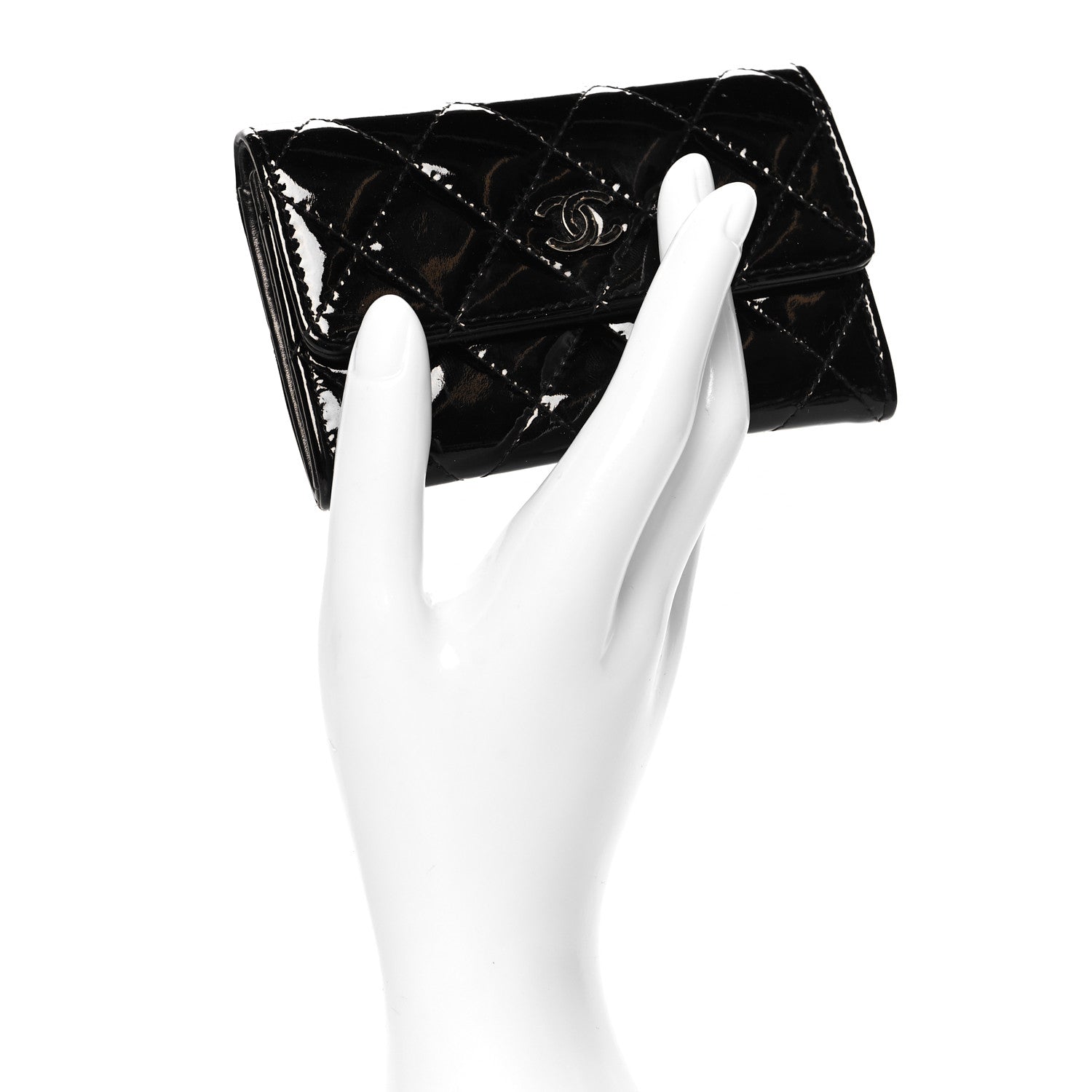 Chanel Patent Quilted Flap Card Holder Black 2 of 9