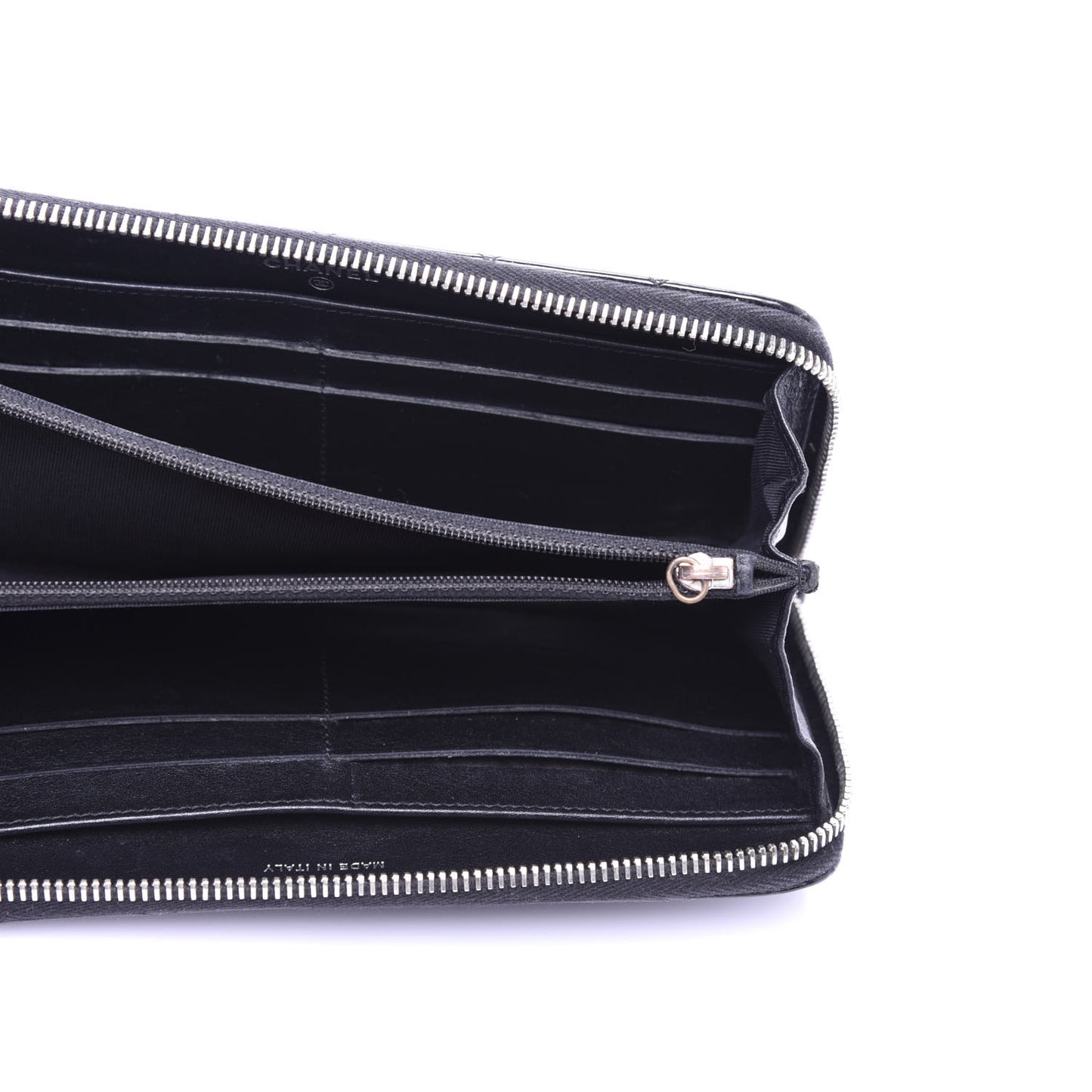 Patent Quilted Zip Around Wallet Black