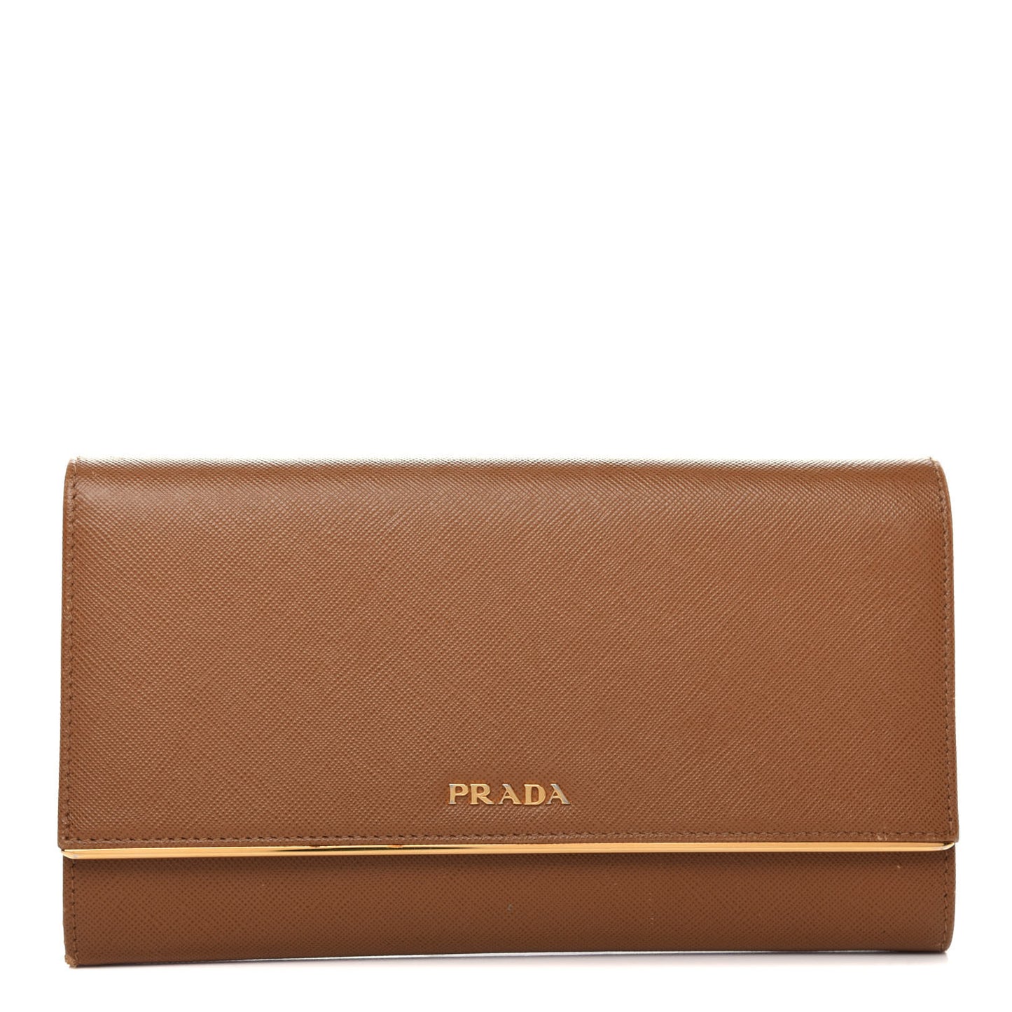 Saffiano Metal Bar Flap Wallet Caramel