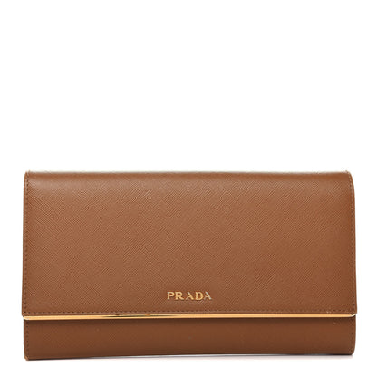 Prada Saffiano Metal Bar Flap Wallet Caramel 1 of 6