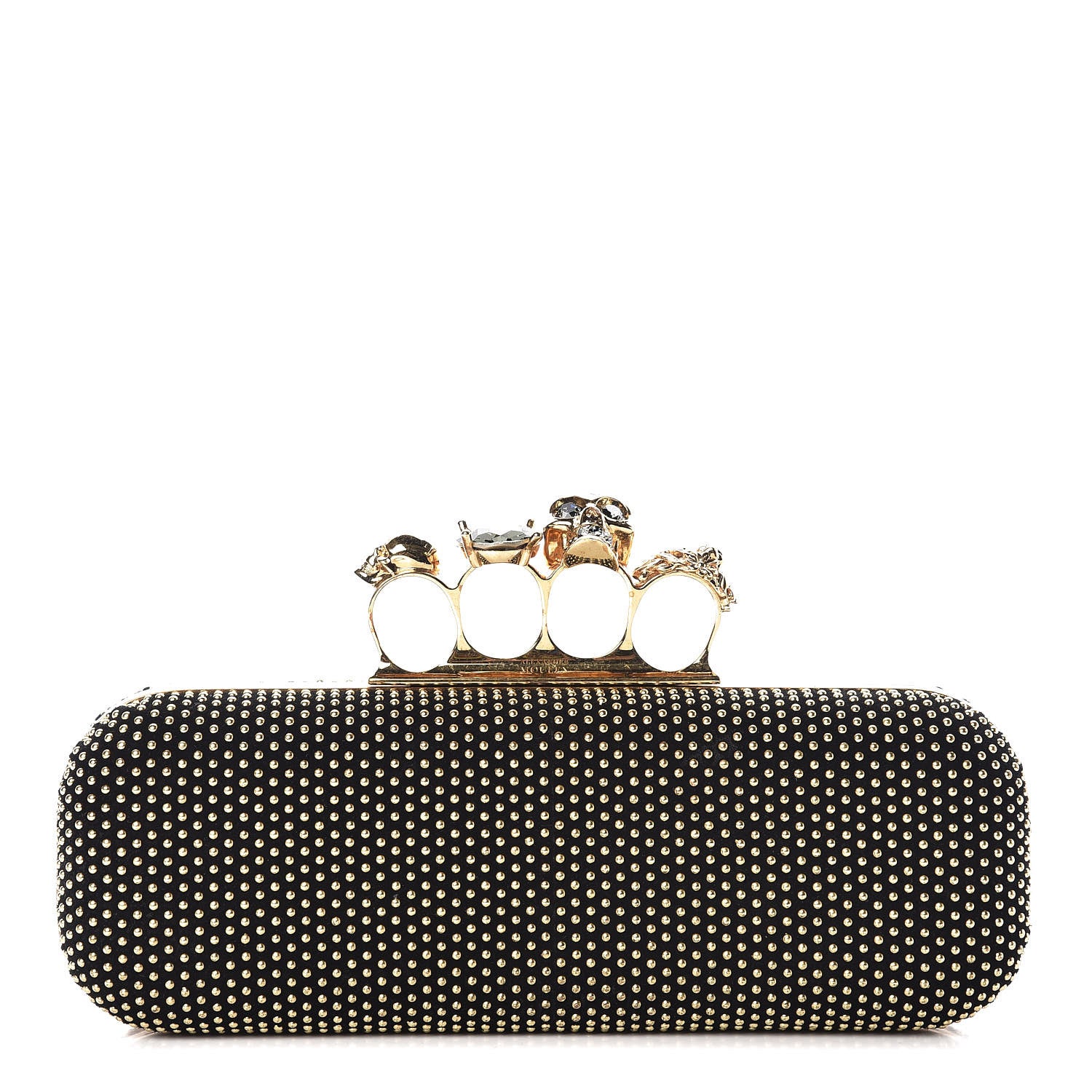 Alexander McQueen Suede Studded Skull Knuckle Box Clutch Black 1 of 11