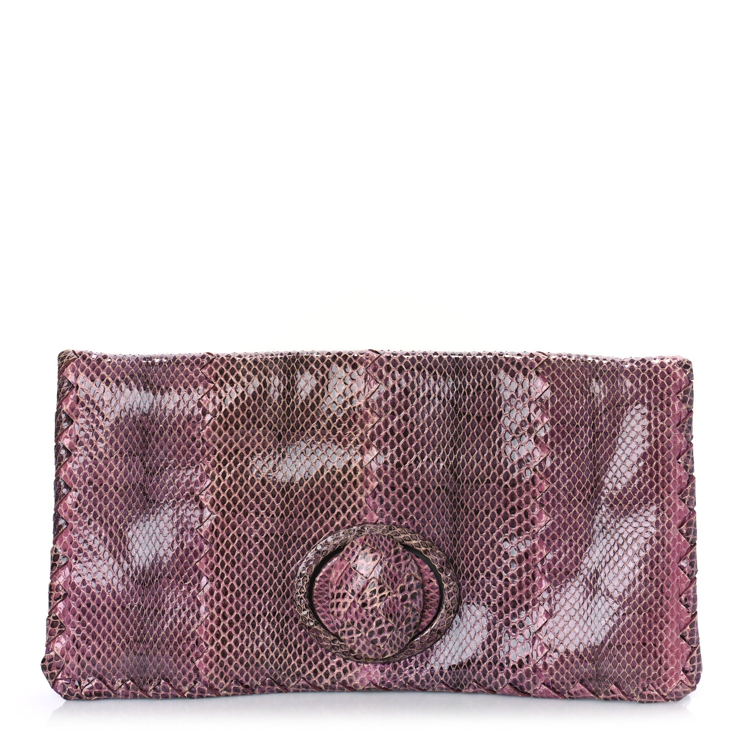 Bottega Veneta Snakeskin Turnlock Clutch Purple 1 of 8