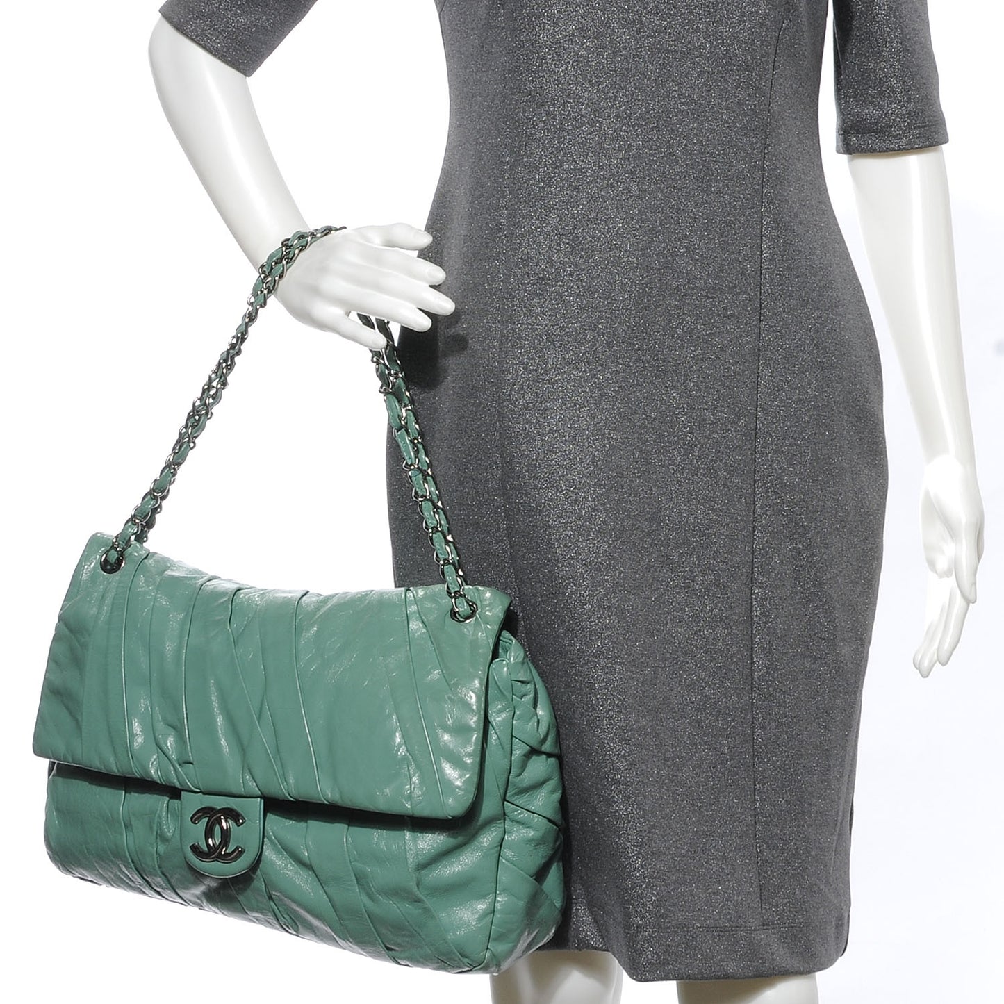 Glazed Calfskin Twisted Maxi Flap Green
