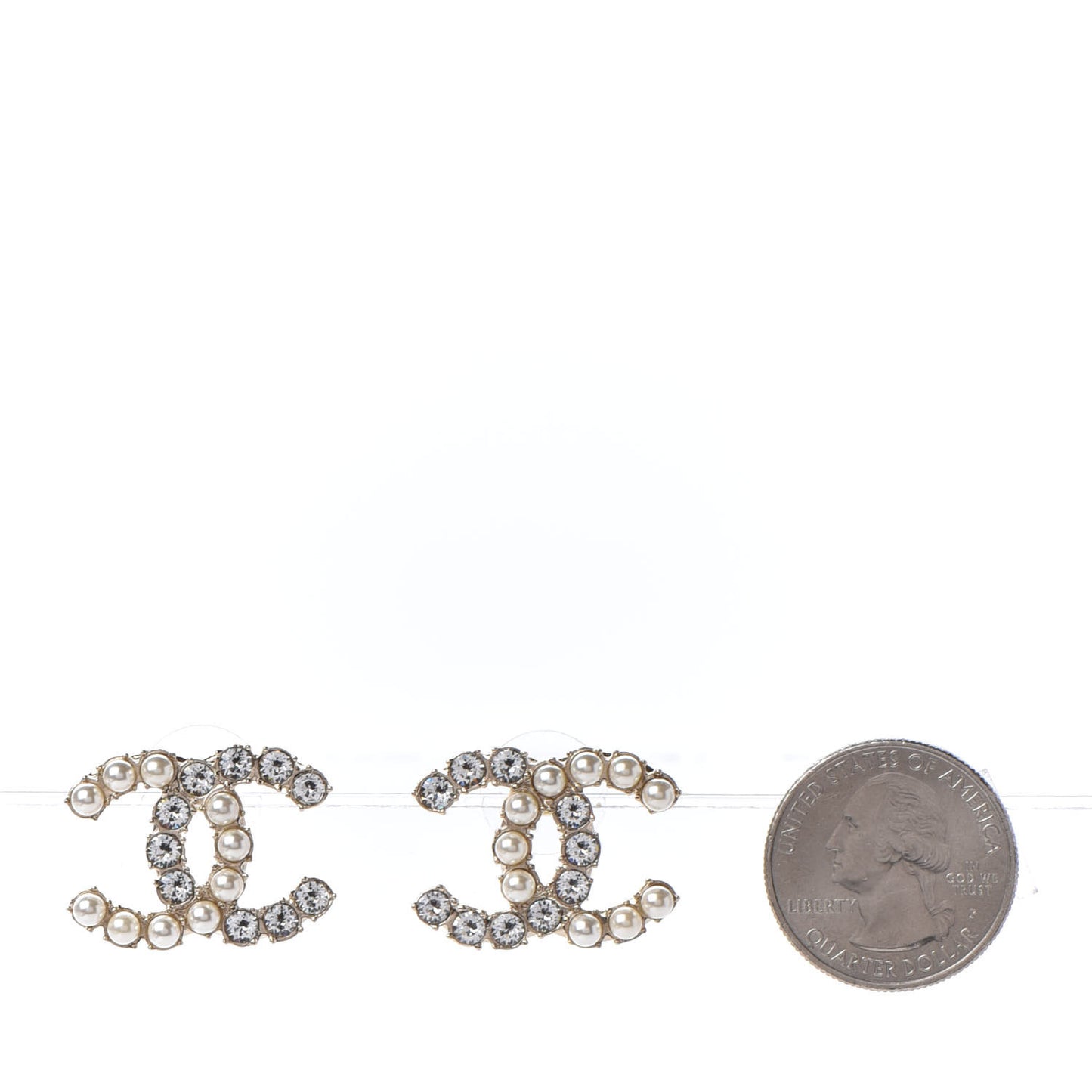 Crystal Pearl CC Dazzling Domino Earrings Gold