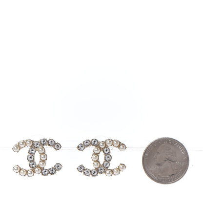 Chanel Crystal Pearl CC Dazzling Domino Earrings Gold 2 of 5