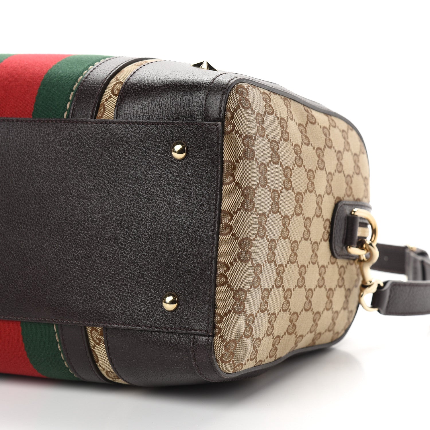 Gucci Monogram Vintage Web Medium Webby Bee Boston Dark Brown 9 of 13