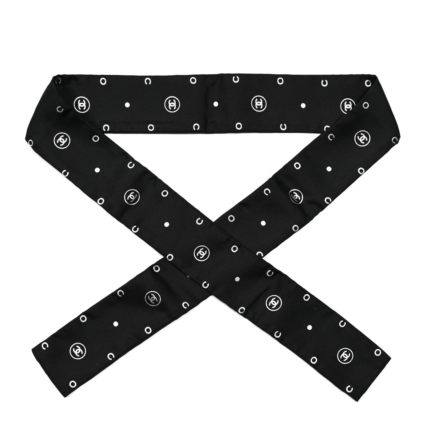 Silk CC Polka Dot Slim Bandeau Scarf Black Silver