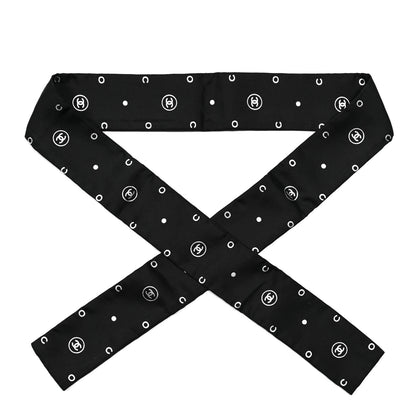 Chanel Silk CC Polka Dot Slim Bandeau Scarf Black Silver 1 of 3