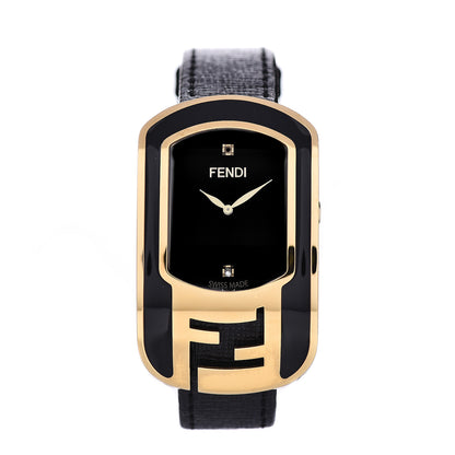 Fendi Stainless Steel Calfskin Diamond Enamel 29mm Chameleon Quartz Watch Black 1 of 8