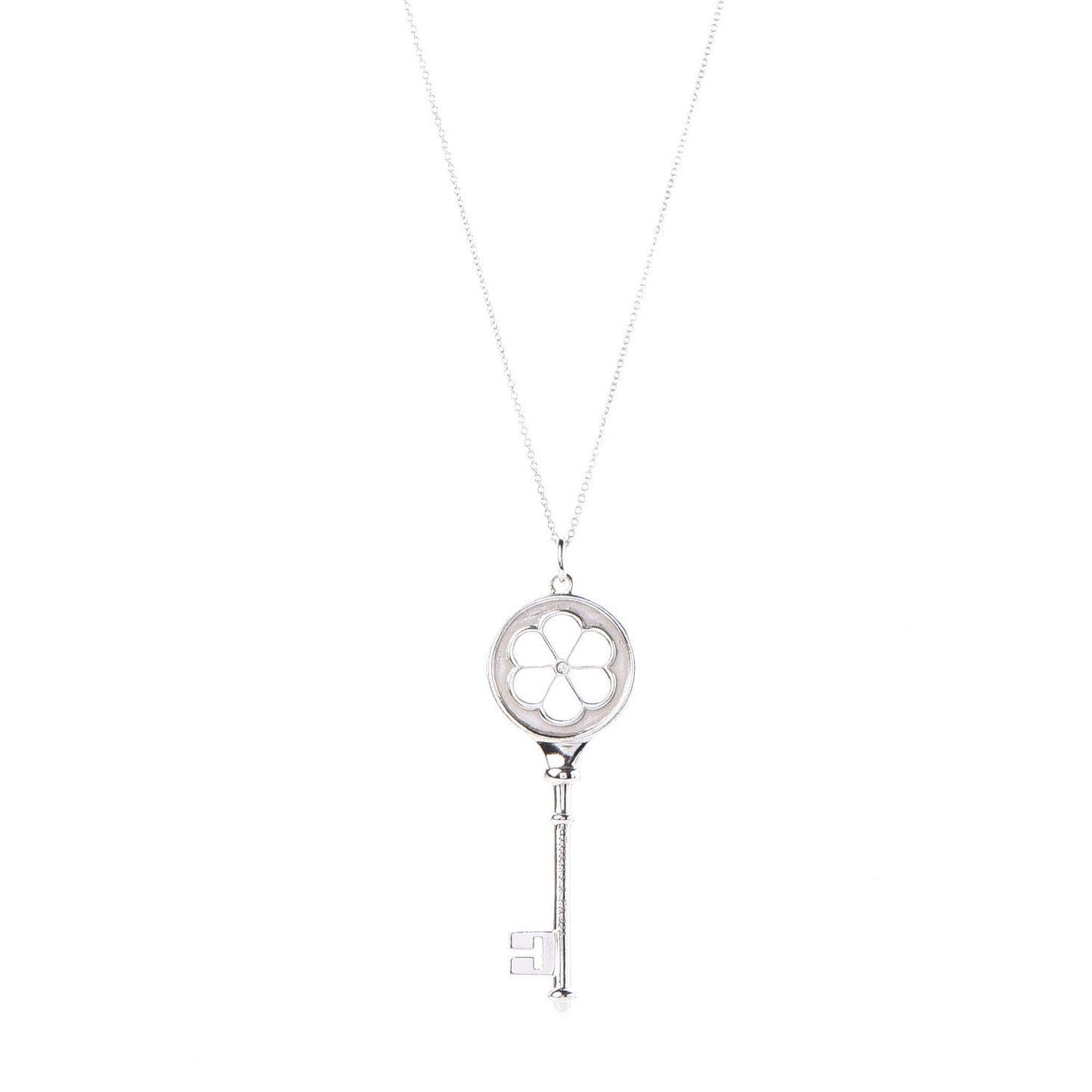 Sterling Silver Diamond Blossom Key Pendant Necklace
