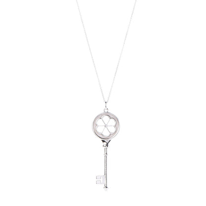 Tiffany Sterling Silver Diamond Blossom Key Pendant Necklace 1 of 6