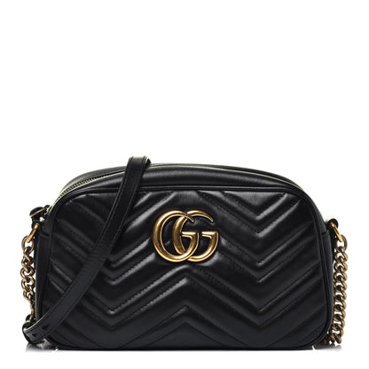 Gucci Calfskin Matelasse Small GG Marmont Chain Shoulder Bag Black 1 of 9