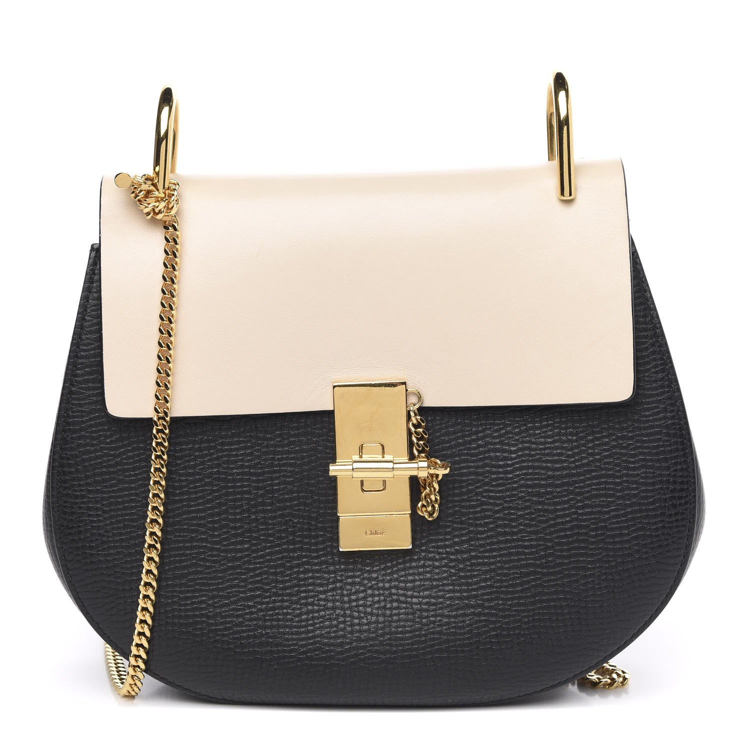 Chloe Grained Calfskin Lambskin Bi-Color Drew Shoulder Bag Black Powder Beige 1 of 12