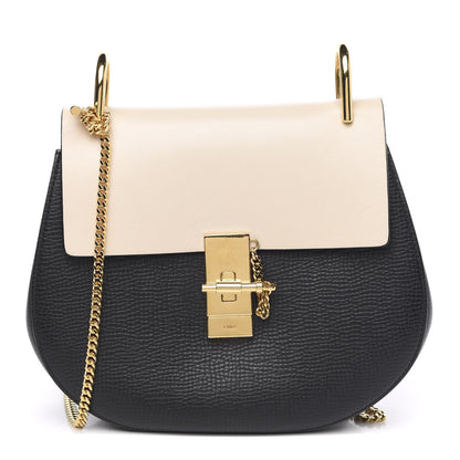 Chloe Grained Calfskin Lambskin Bi-Color Drew Shoulder Bag Black Powder Beige 1 of 12
