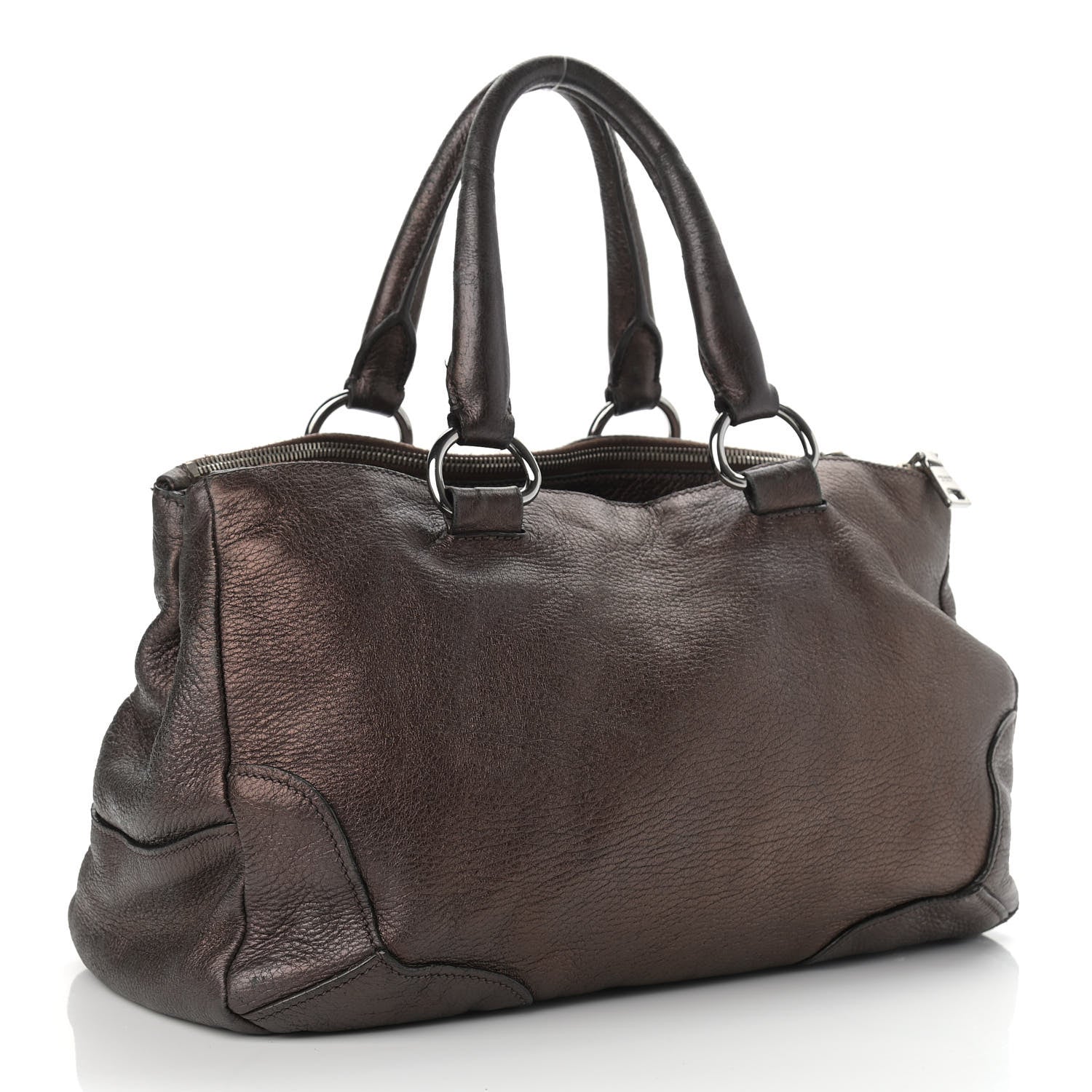 Prada Metallic Vitello Daino Hand Bag Piombo 3 of 22