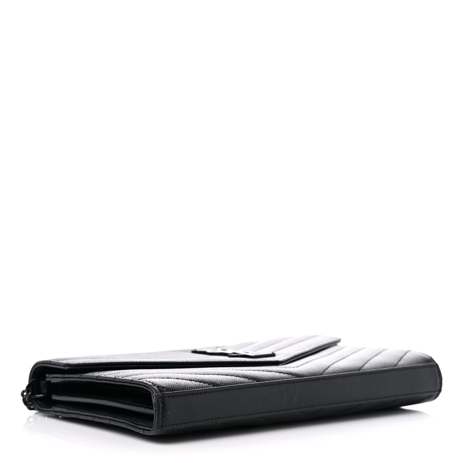 Saint Laurent Grain De Poudre Matelasse Chevron Monogram Monochrome Chain Wallet Black 4 of 9