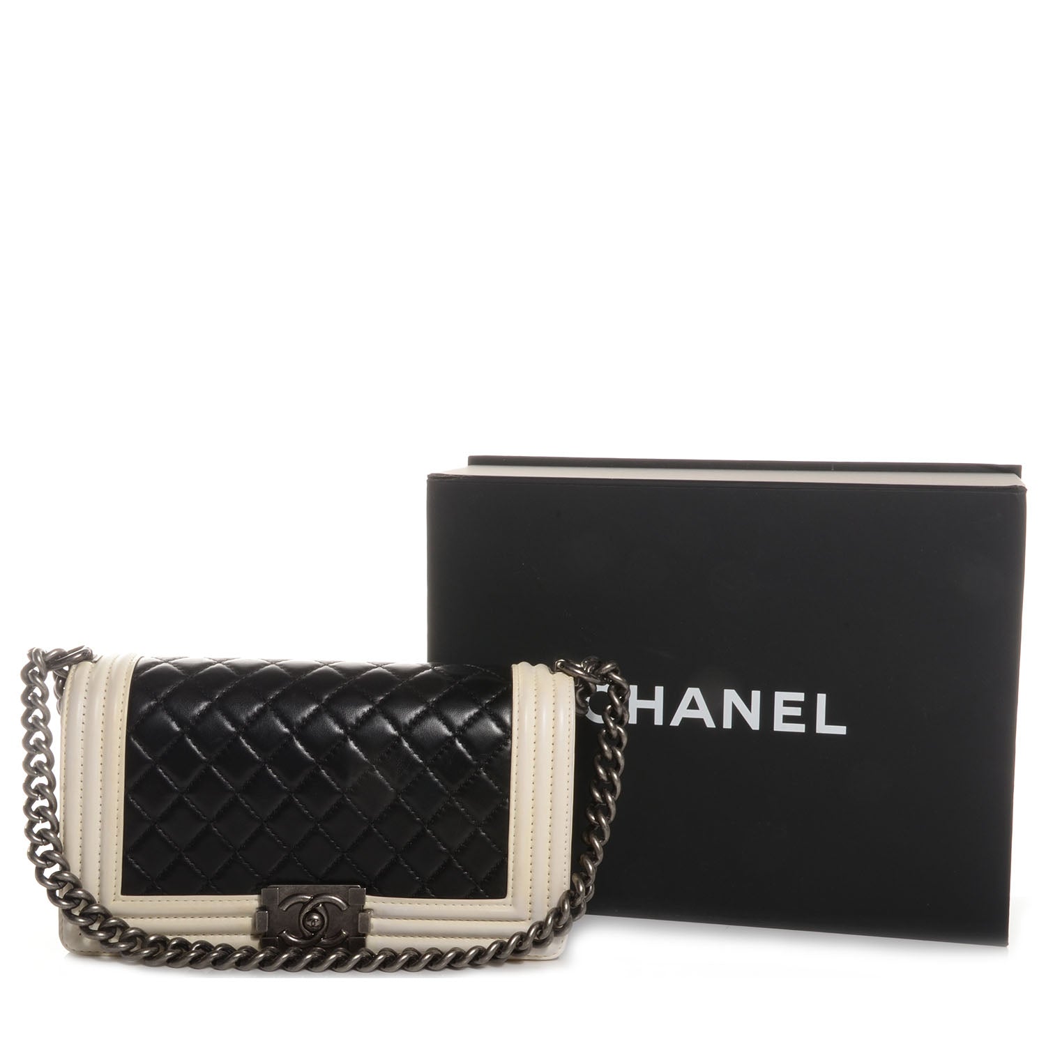 Chanel Lambskin Quilted Medium Boy Flap Black Beige 5 of 9