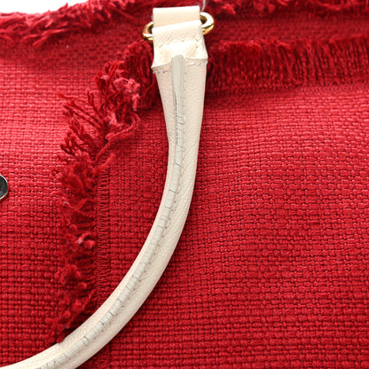 Saint Laurent Linen Sheepskin Large Cabas ChYc Tote Red 12 of 16
