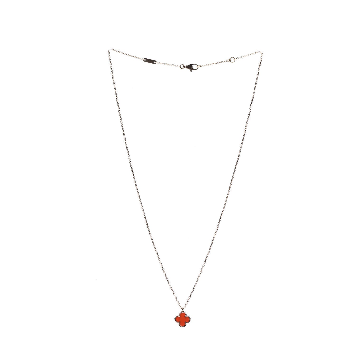 Van Cleef & Arpels 18K Rose Gold Carnelian Sweet Alhambra Pendant Necklace 3 of 7