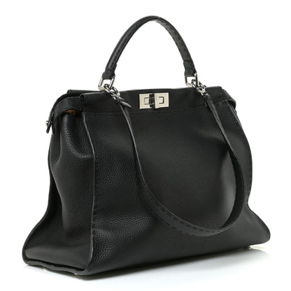 Fendi Cuoio Romano Selleria Bi-Color Large Peekaboo Iconic Satchel Black Mou 2 of 8