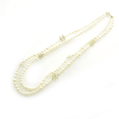 Chanel Pearl Crystal CC Double Strand Necklace Gold 1 of 5