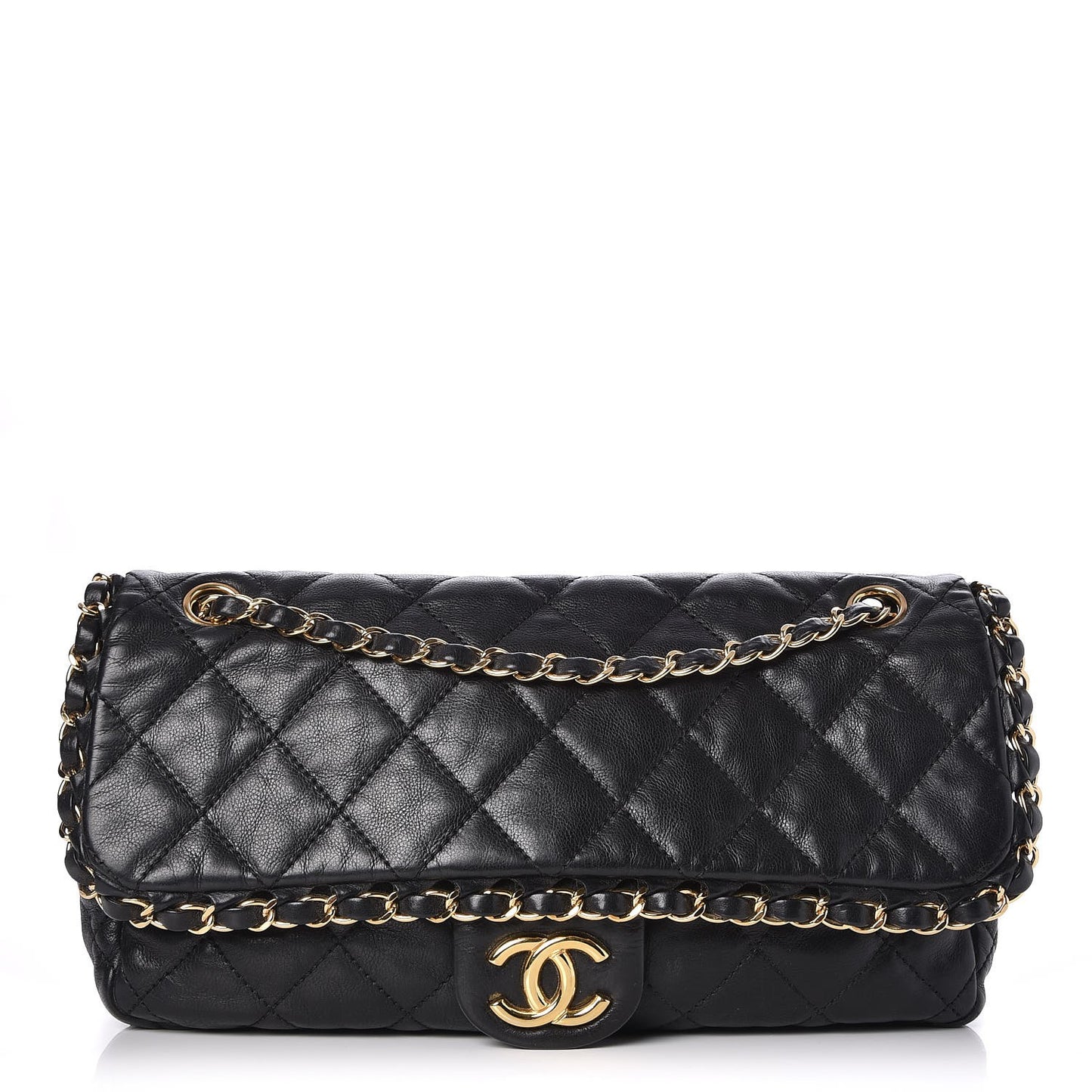 Calfskin Quilted Medium Chain Me Flap Black