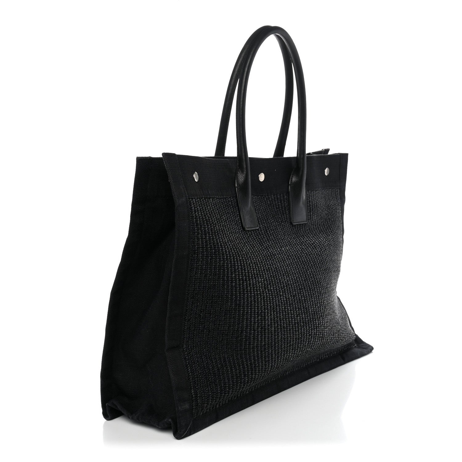 Saint Laurent Raffia Linen Calfskin Rive Gauche Tote Black 2 of 13