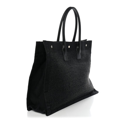 Saint Laurent Raffia Linen Calfskin Rive Gauche Tote Black 2 of 13