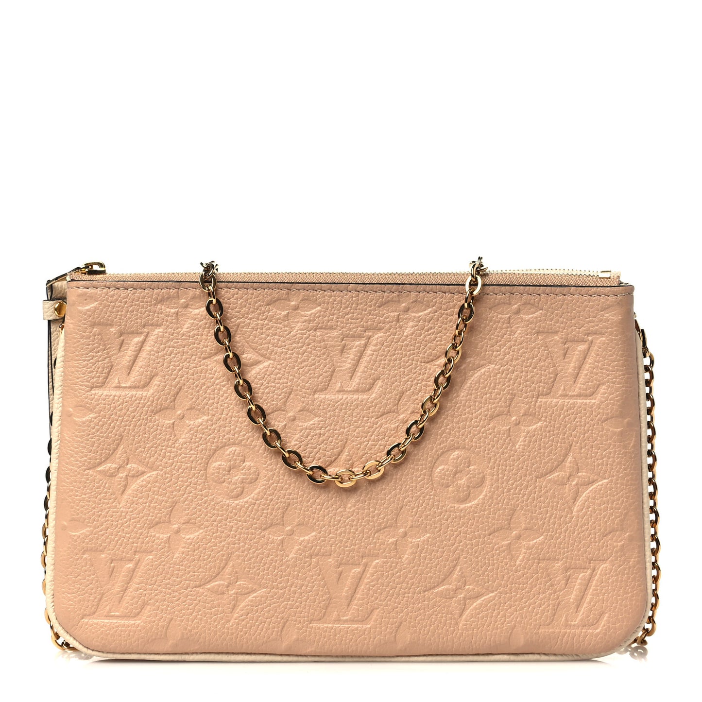 Empreinte Double Zip Pochette Beige Rose Creme