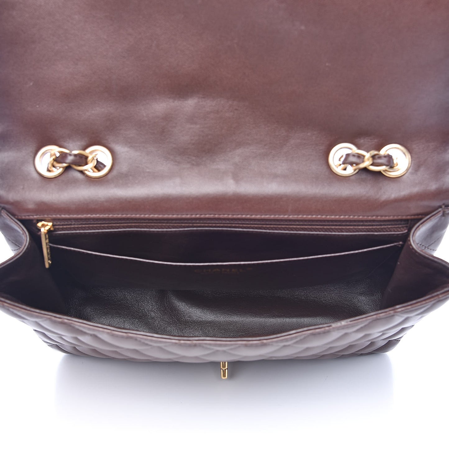 Lambskin Quilted Jumbo Single Flap Dark Brown