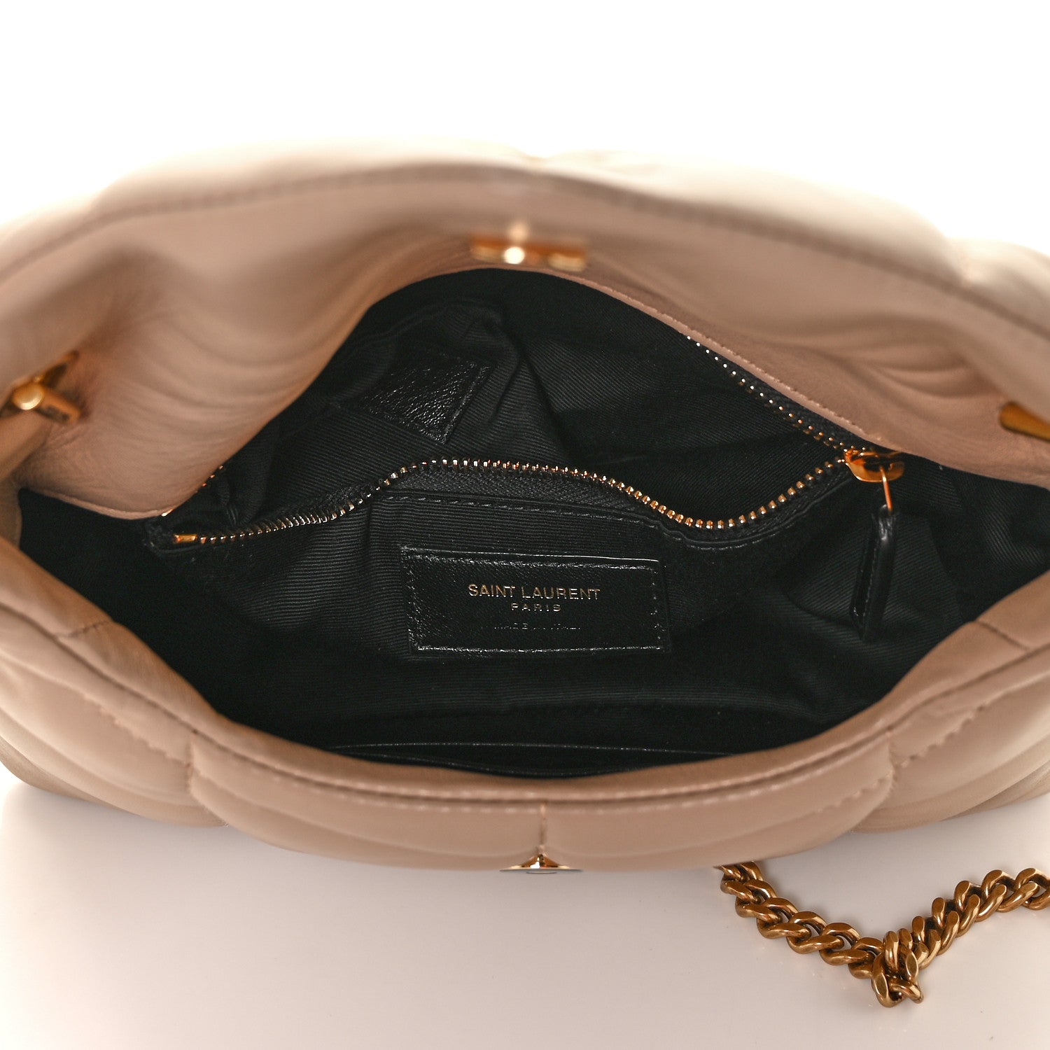 Saint Laurent Lambskin Quilted Toy Loulou Puffer Monogram Chain Satchel Dark Beige 4 of 11