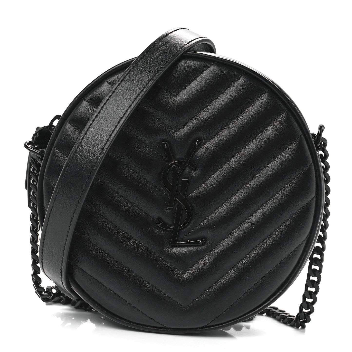 Calfskin Matelasse Chevron Round Vinyle Camera Bag Black