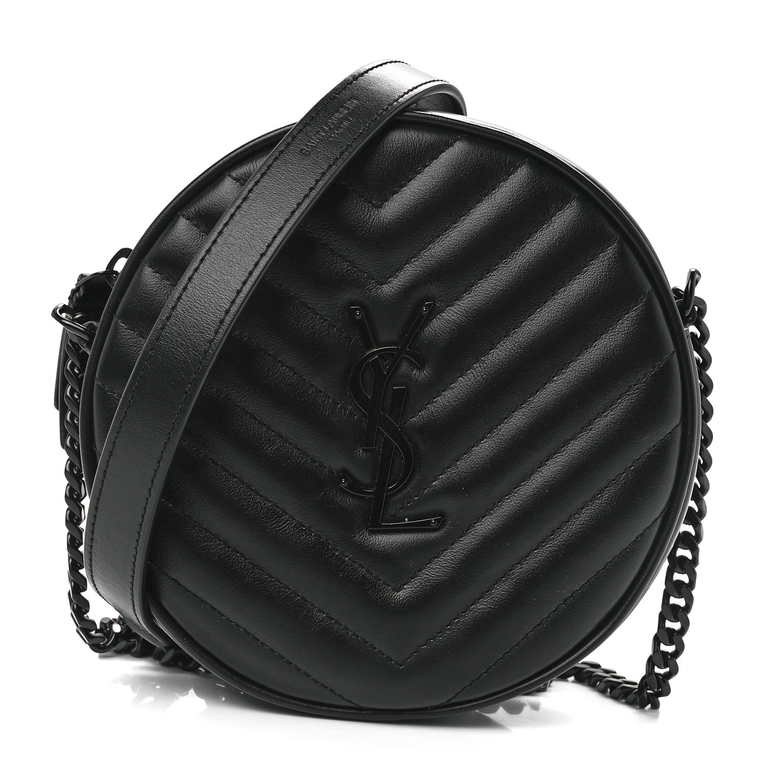Saint Laurent Calfskin Matelasse Chevron Round Vinyle Camera Bag Black 1 of 12