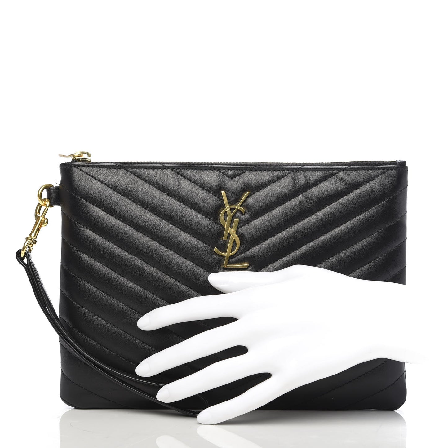 Calfskin Matelasse Chevron Monogram A5 Wristlet Black
