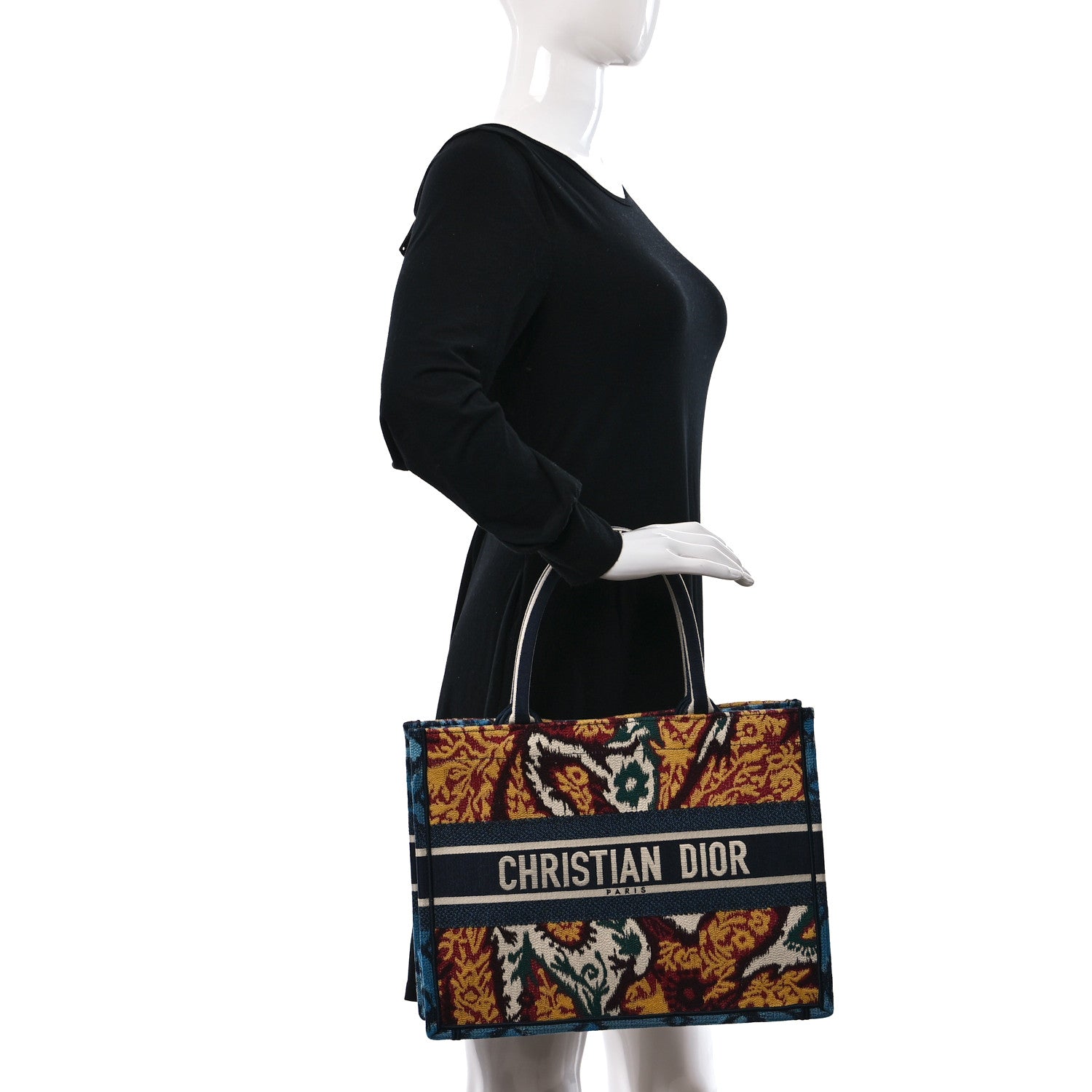 Christian Dior Canvas Embroidered Paisley Medium Book Tote Blue Multicolor 2 of 11