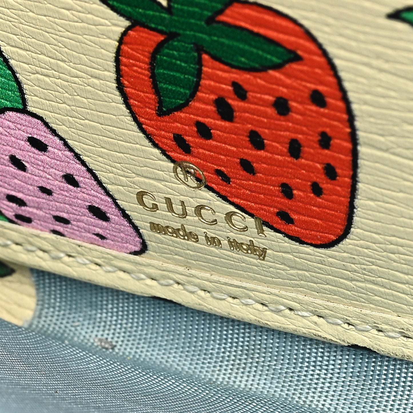 Grainy Calfskin Strawberry Zumi Zip Around Wallet Ivory Red