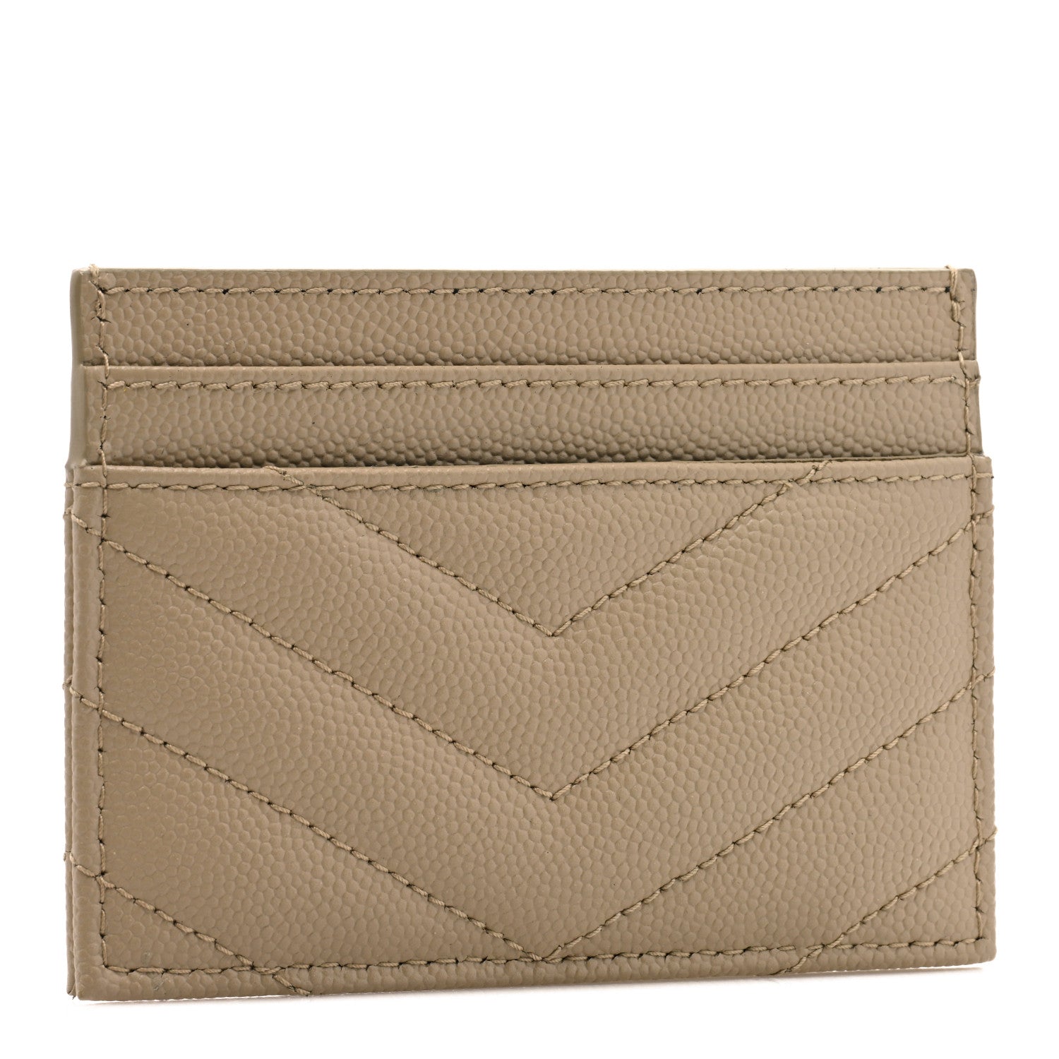Saint Laurent Grain De Poudre Matelasse Chevron Monogram Credit Card Case Dark Beige 3 of 8