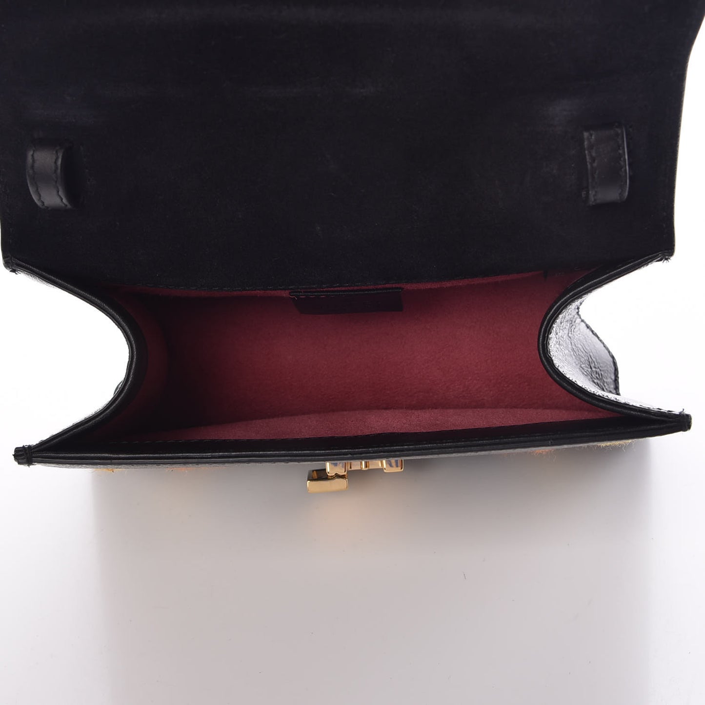 Patent Embroidered Mini Sylvie Top Handle Bag Black