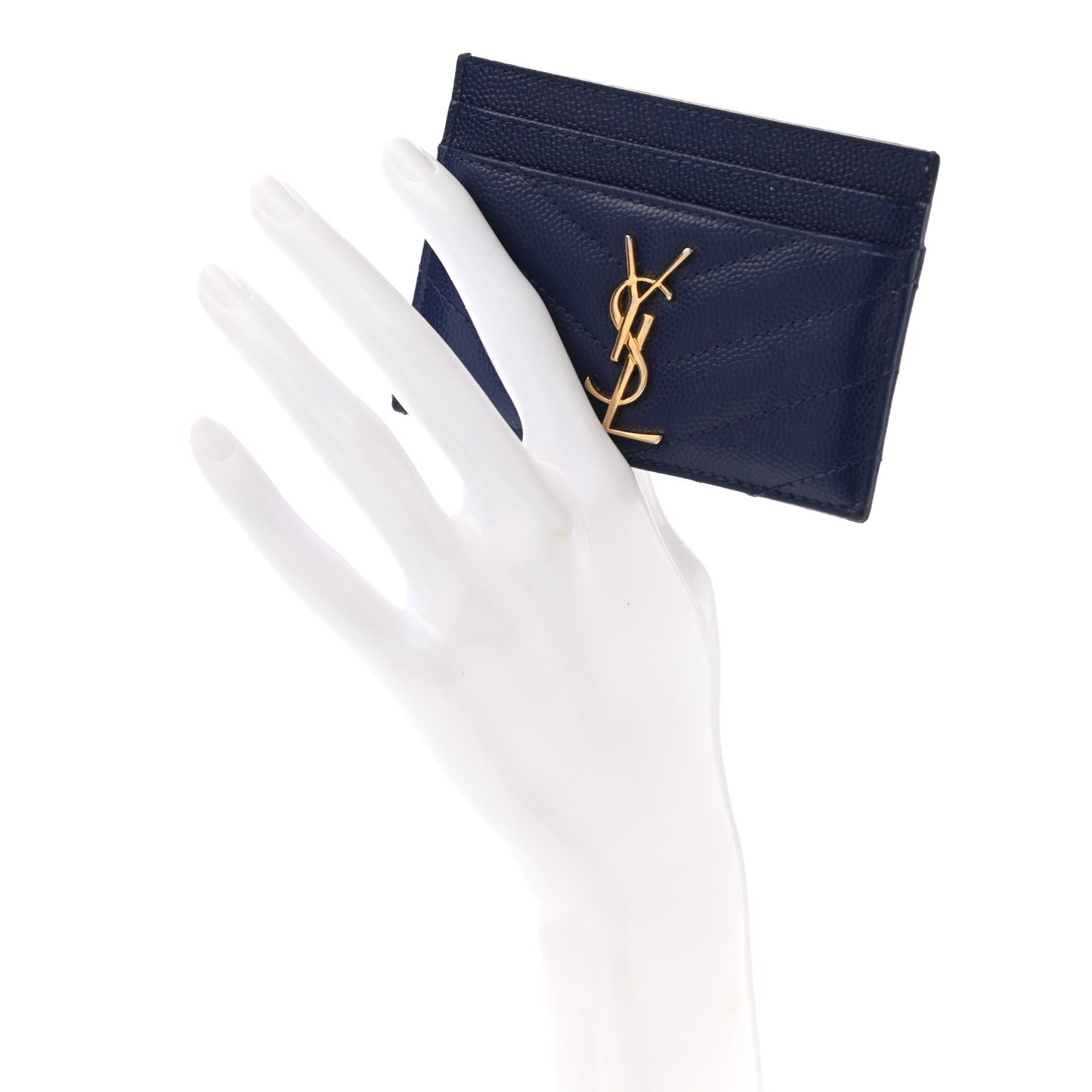 Grain De Poudre Matelasse Chevron Monogram Credit Card Case Navy