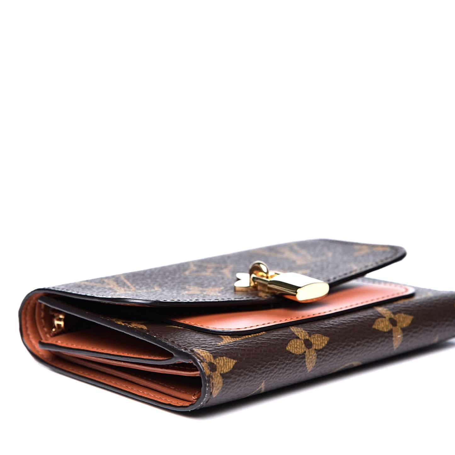 Monogram Flower Lock Compact Wallet Caramel