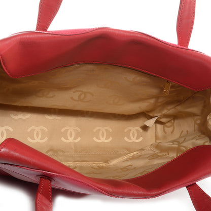 Chanel Lambskin CC Stitched Large Tote Red Pink 5 of 7