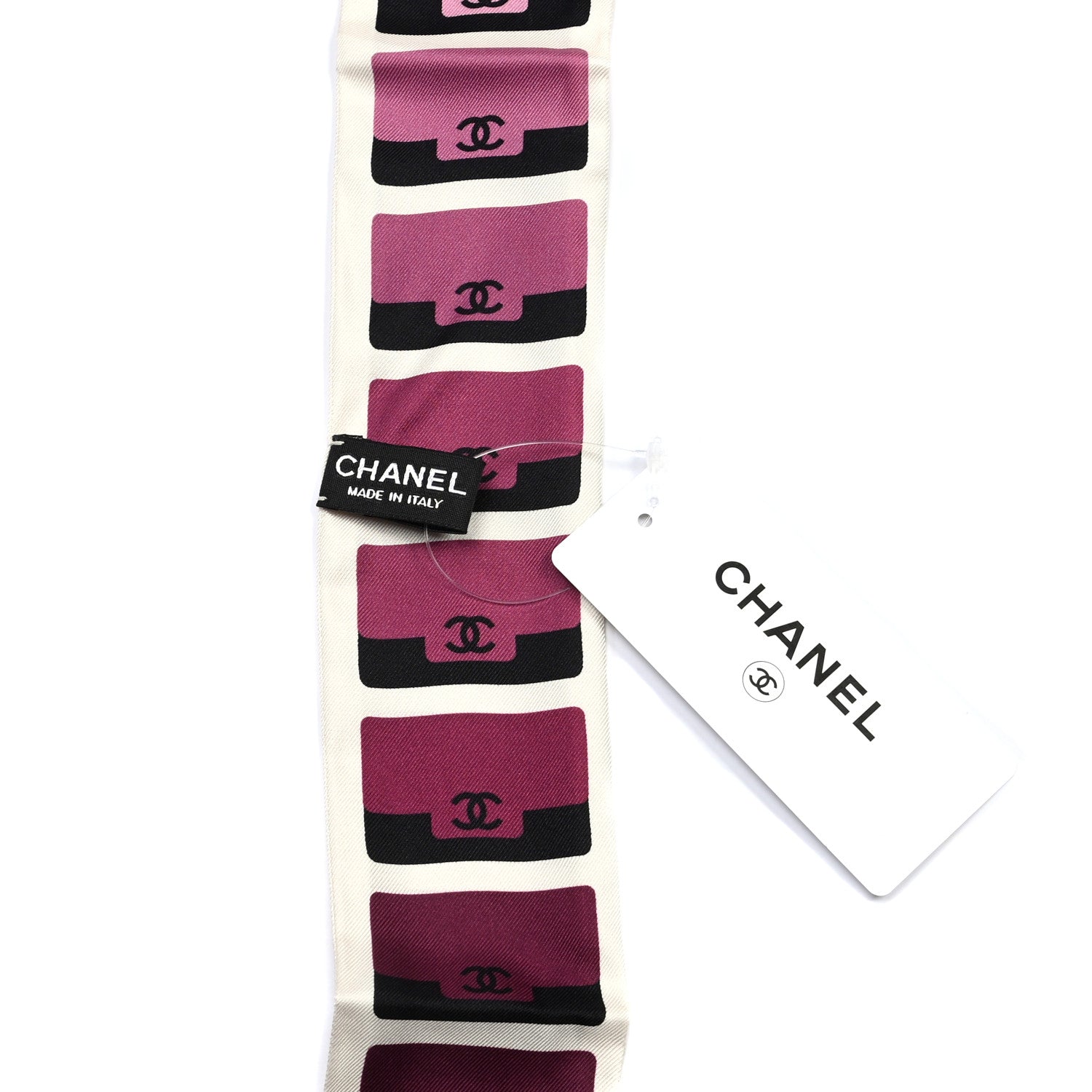 Chanel Silk CC Slim Bandeau Scarf Burgundy Black Ivory 2 of 3