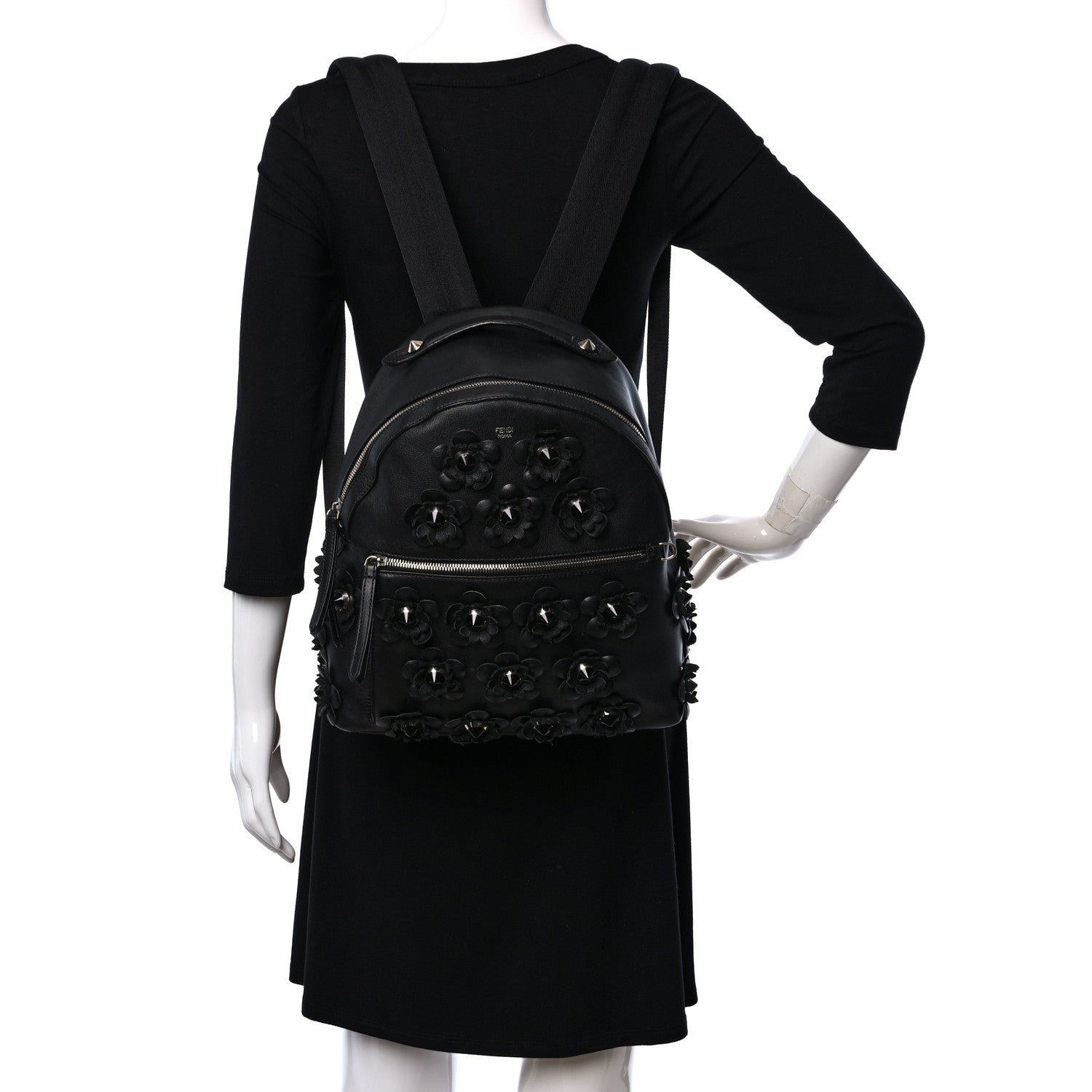 Fendi Vitello Dolce All Over Flowerland Large Backpack Black 2 of 10