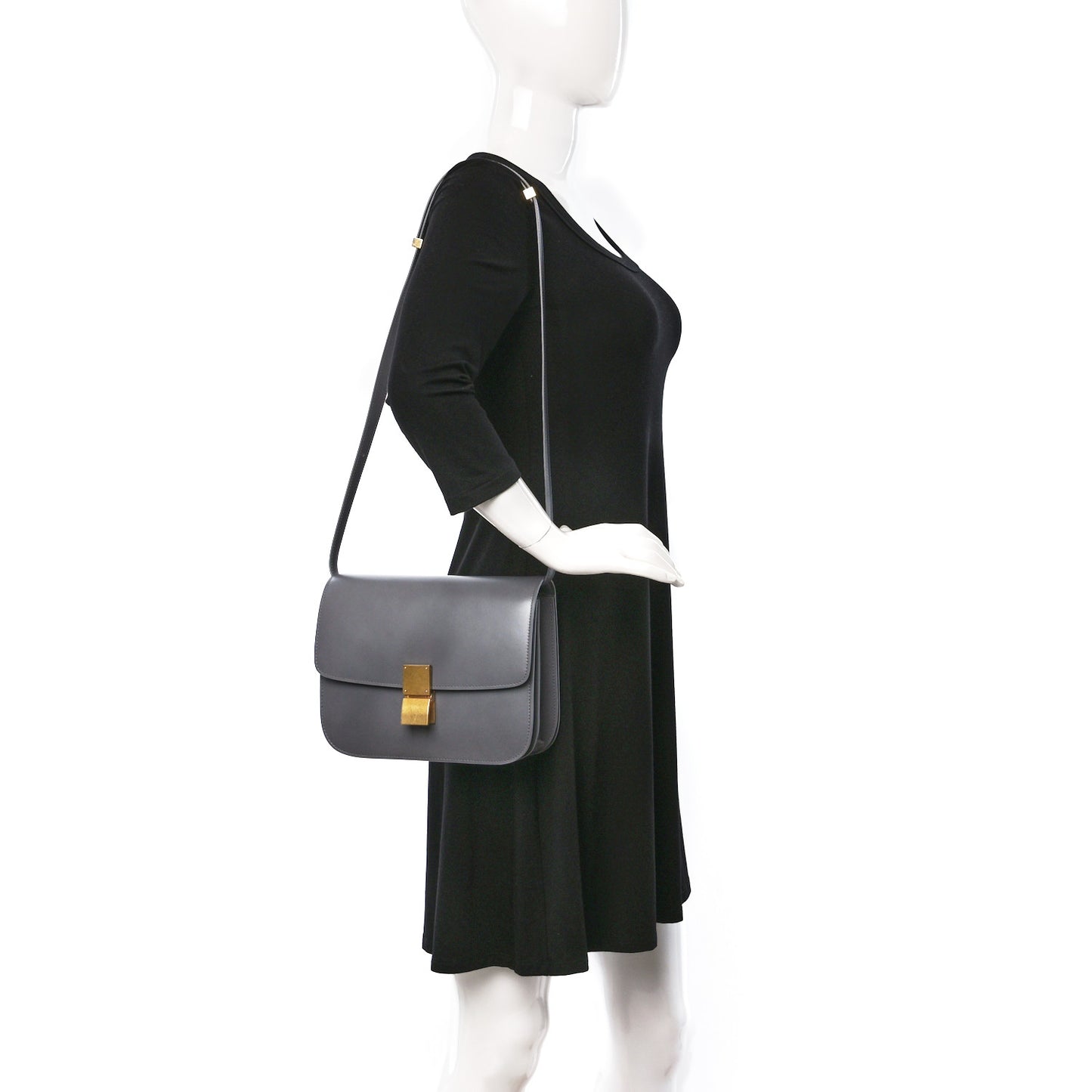 Box Calfskin Medium Classic Box Flap Bag Light Charcoal
